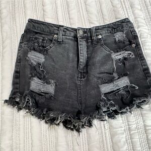 distressed black jean shorts